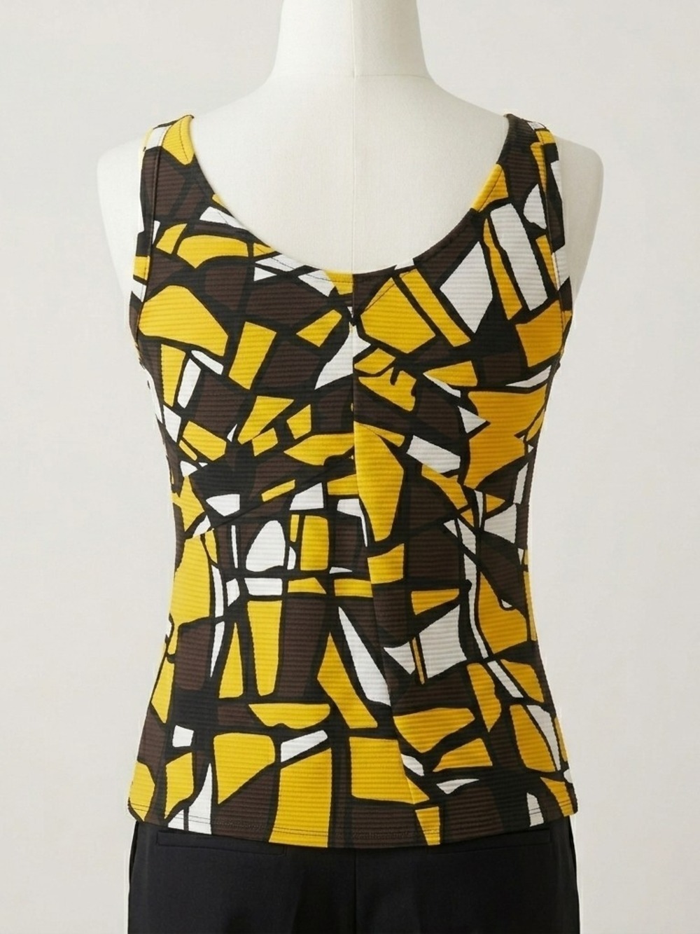 Abstract Geo Scoop Tank Top in Yellow, Brown & White